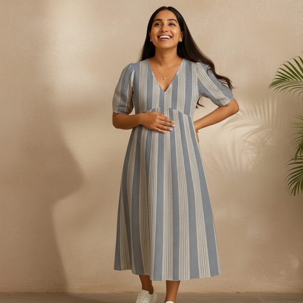 Mist blue Cotton Stripe Customised Maternity Wear.