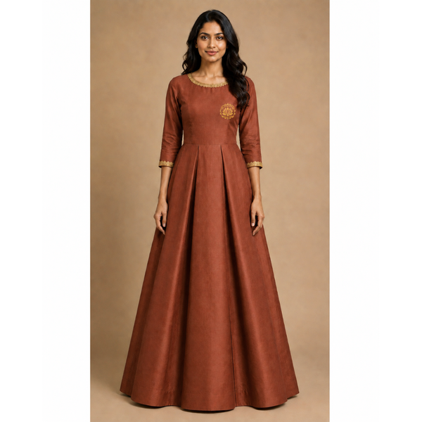 Vinayagar Chaturthi Burnt Orange Colour-Mom Dress