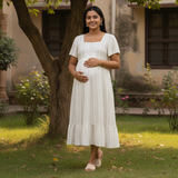 Ivory Mist Pinstripe Cotton Customised Maternity Wear.