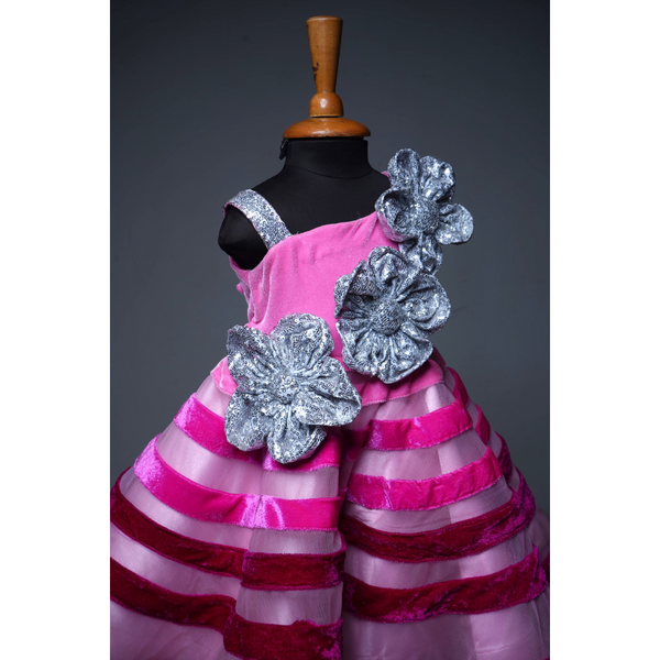 Debutante Rosette: 1st Birthday Velvet Bloom Frock