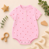 Sweetheart Print Round-Neck Baby Button Romper