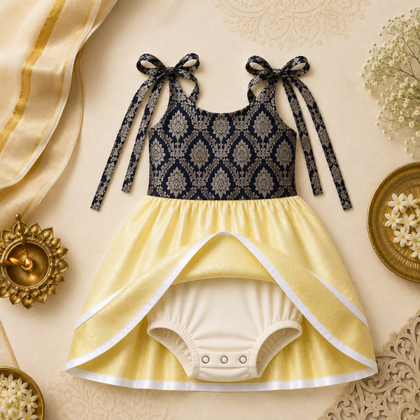Midnight Bloom Tie-Shoulder Baby Frock