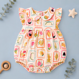 Tropical Fruit Print Peter Pan Collar Ruffle Baby Romper Frock