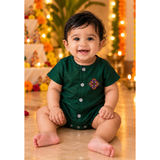 Navaratri Emerald Mosaic Raw Silk - Baby Romper