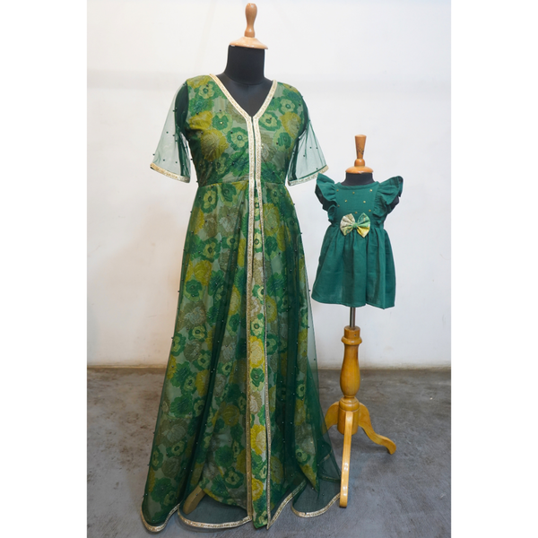 Emerald Bloom Mother-Daughter Matching Outfit Set