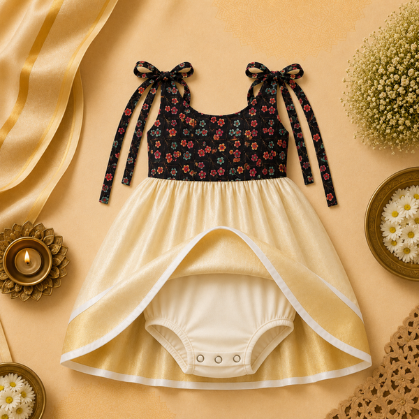 Midnight Floral Tie-Shoulder Baby Frock
