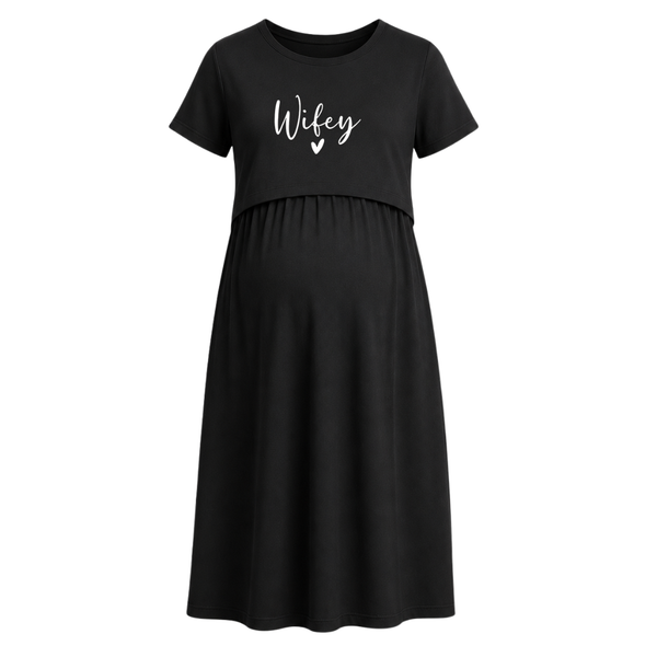 Wifey Love Minimal Typography Maternity Maxi Dress