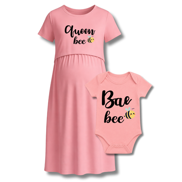 “Queen Bee & Bae Bee Matching Maternity & Baby Set"