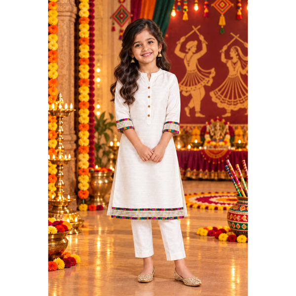 Navaratri Ivory Harmony Raw Silk - Girl Kid Kurti