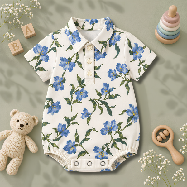 Blue Blossom Print Baby Romper Shirt