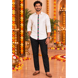 Navaratri Ivory Harmony Raw Silk - Dad Shirt