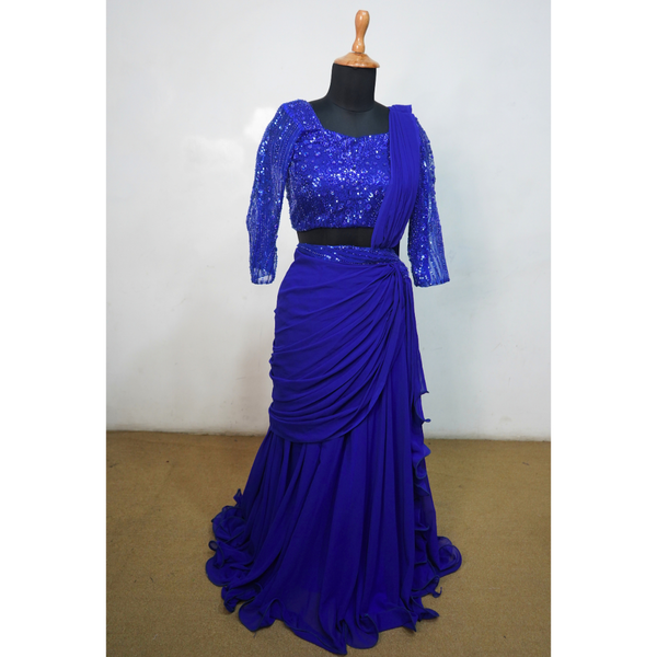 Royal Sapphire Draped Gown Set