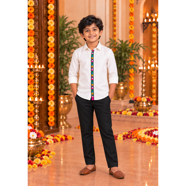 Navaratri Ivory Harmony Raw Silk - Boy Kid Shirt