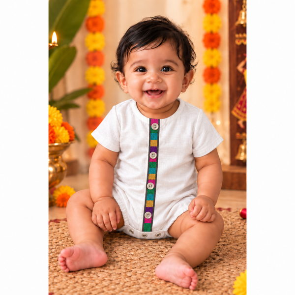 Navaratri Ivory Harmony Raw Silk - Baby Romper