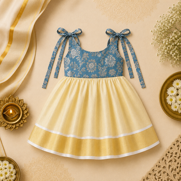 Azure Blossom Tie-Shoulder Baby Frock