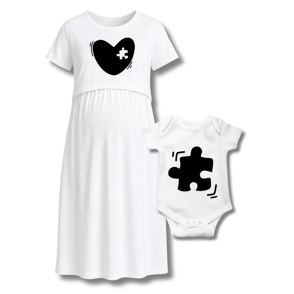 Missing Piece Heart Printed Maternity Feeding Maxi And Romper Combo