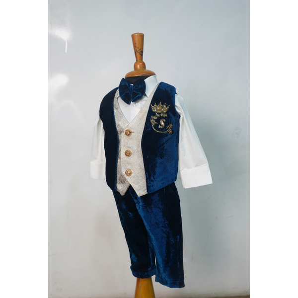 Royal Navy Velvet Waistcoat Suit Set for Boys