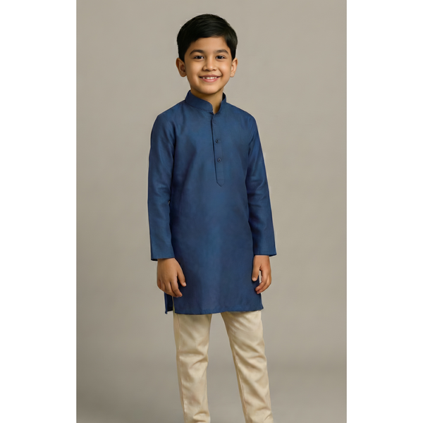 CLASSIC RAW SILK_BLUE_BOY KID SET