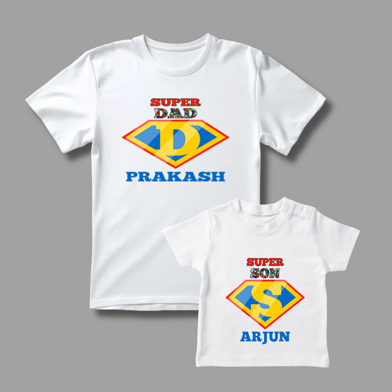 Celebrate the Fathers' day with "Super DAD & Super SON" White Colored Combo T-shirt