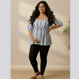 Mist blue Cotton Stripe Customised Maternity Wear.