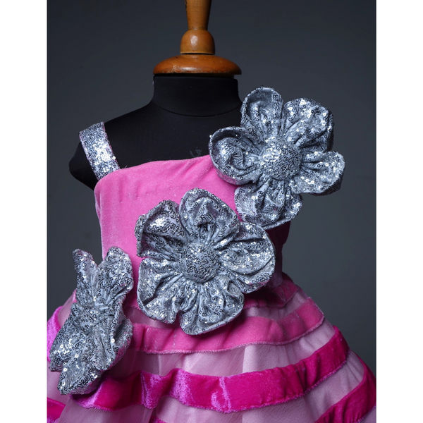 Debutante Rosette: 1st Birthday Velvet Bloom Frock