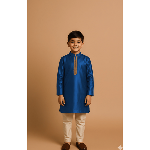 REGAL RAW SILK_BLUE_BOY KID SET