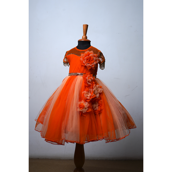 Vibrant Orange Velvet & Net Family Matching Outfit Set