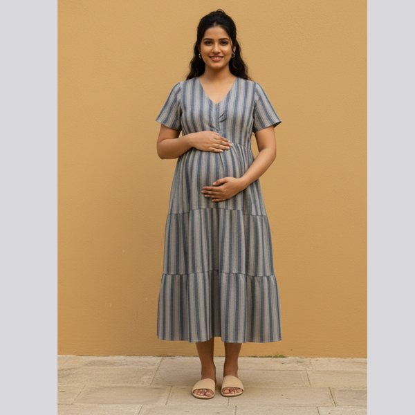 Muted Blue-Grey Stripes Customised Maternity Collection