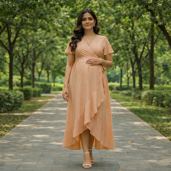 Peach Meadow Stripes Cotton Customised Maternity Wear.