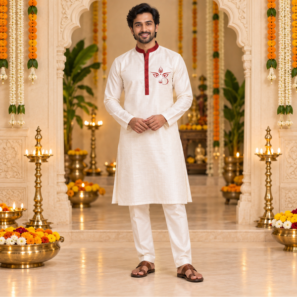 Durga Shakti Raw Silk Family Combo - Dad Kurta