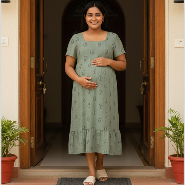 Sage Leaf Cotton Customised Maternity Wear.
