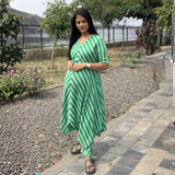 Green Striped Maternity A-Line Dress – Cotton Feeding-Friendly Dress
