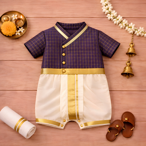 Wine Checks Baby Ethnic Dhoti Romper