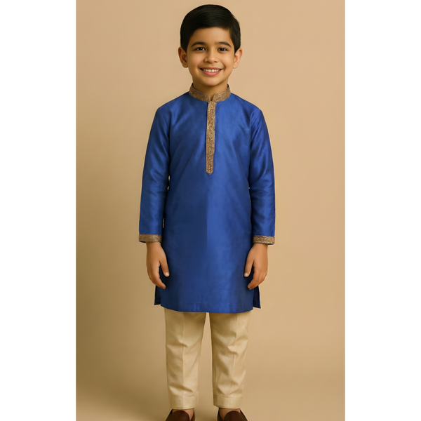 TIMELESS RAW SILK_BLUE_BOY KID SET