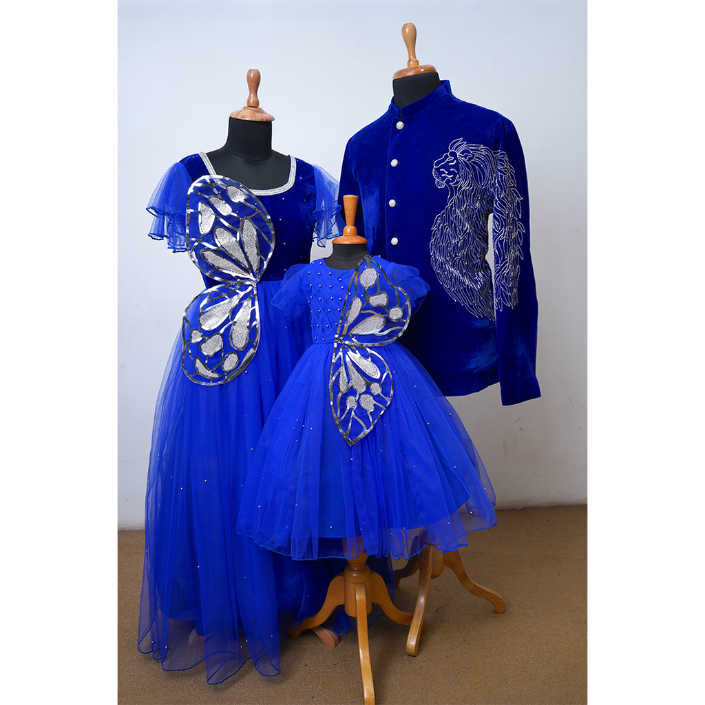 blue dress for baby girl Royal Blue Butterfly-Themed Family Matching Outfit Set
