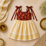 Maroon Multicolour Scallop Print & Cream Gold Baby Frock