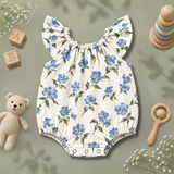 Blue Blossom Print Flutter-Sleeve Baby Romper
