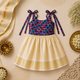 Purple & Blue Scallop Print Cream Gold Baby Frock