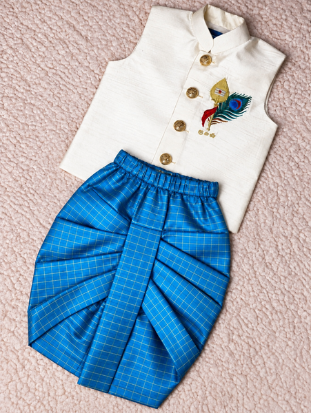 Pacific Blue Embroidered Ethnic Dhoti Set