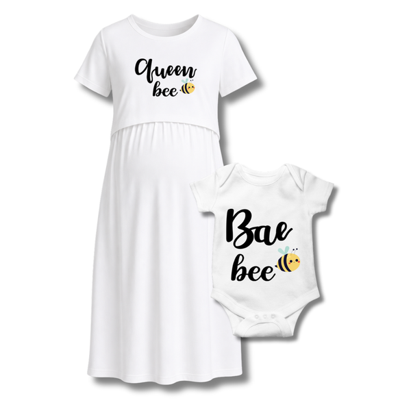 “Queen Bee & Bae Bee Matching Maternity & Baby Set"