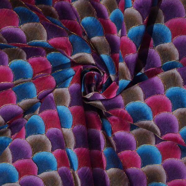 Purple & Blue Scallop Print Cream Gold Baby Frock