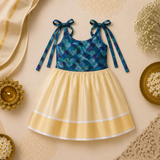 Teal Blue Scallop Print & Cream Gold Baby Frock