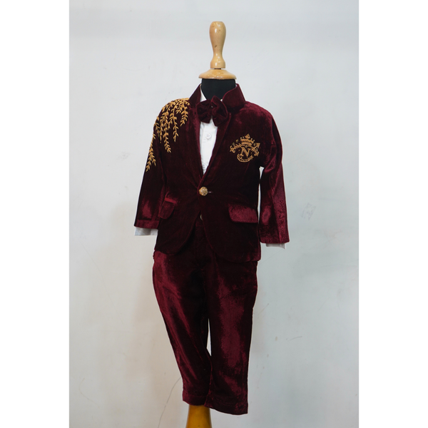 Luxury Maroon Velvet Partywear Suit for Boys
