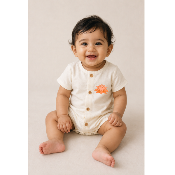 Peach Lotus Motif  - Baby Romper