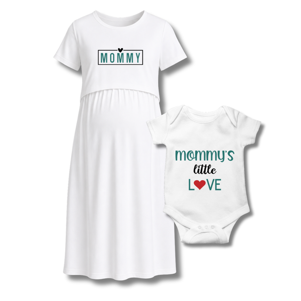 "Mommy & Me  Maternity Dress Set – Mommy’s Little Love  Baby Bodysuit"