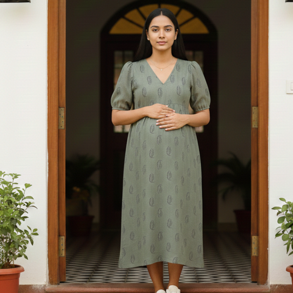 Sage Leaf Cotton Customised Maternity Wear.