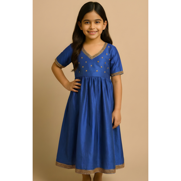 TIMELESS RAW SILK_BLUE_GIRL KID SET