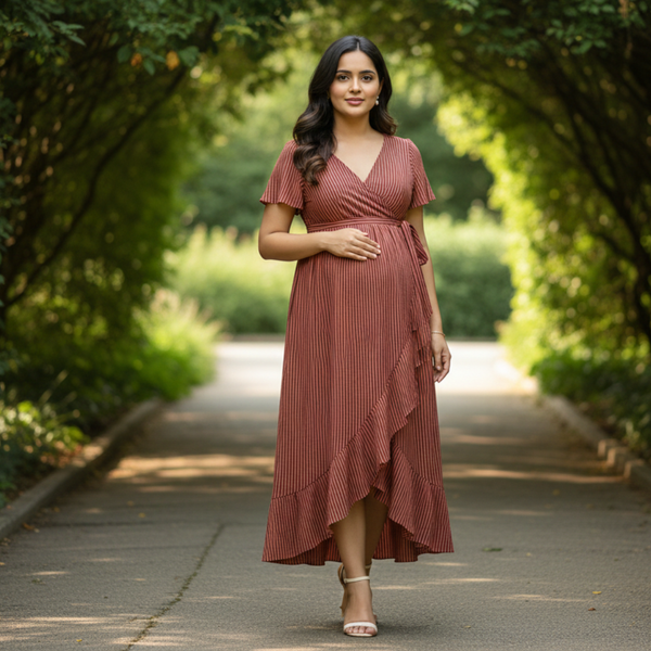 Terracotta Stripe Cotton Customised Maternity Wear Collection
