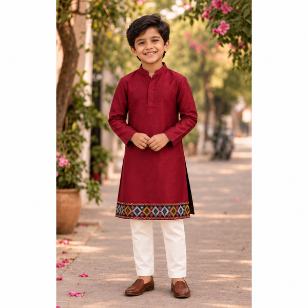 Navaratri Rangoli Radiance Raw Silk - Boy Kid Kurta