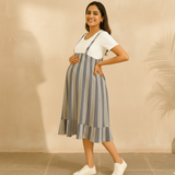 Mist blue Cotton Stripe Customised Maternity Wear.
